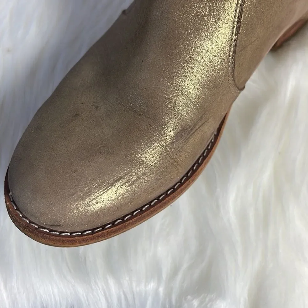 Fortress Of Inca Gold Leather Low Heel Booties‎ Sz 7